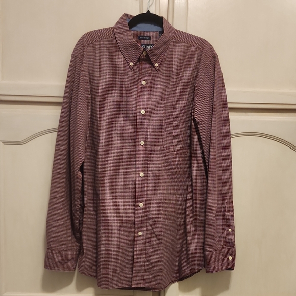 EUC Chaps Red Plaid Easy Care Casual Button Down Long Sleeve Shirt‎ Large - Picture 1 of 5